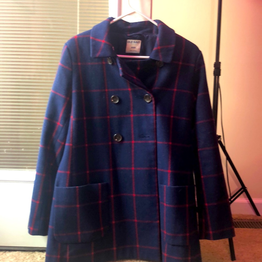 Women’s Old Navy Pea Coat Navy/Red Plaid
